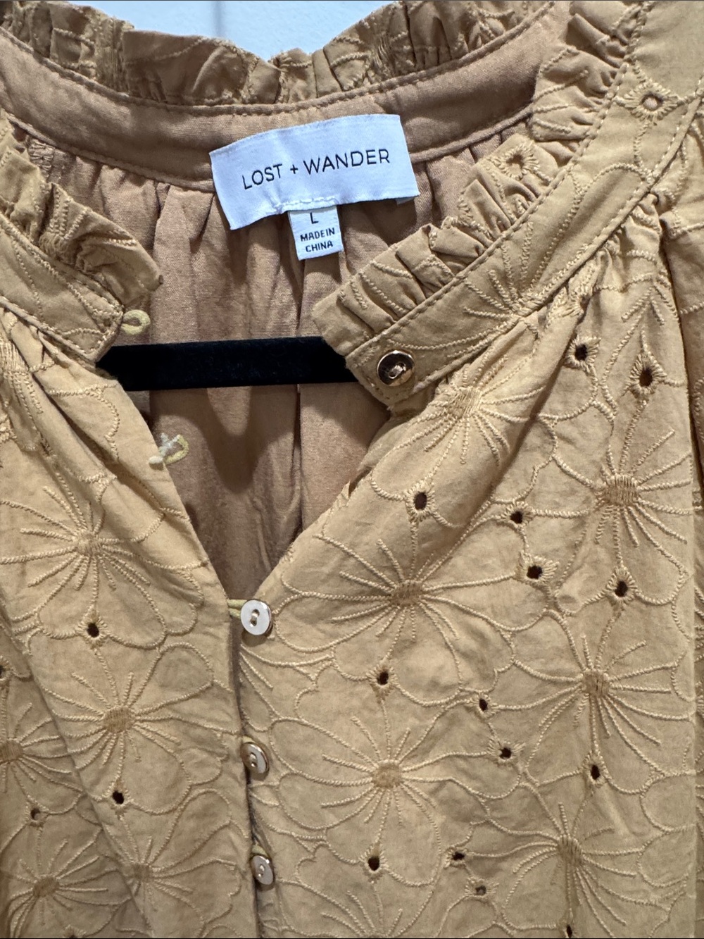Lost + Wander Mustard Eyelet Midi Dress - Picture 3 of 10